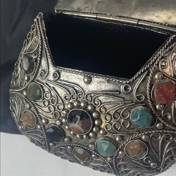 Vintage Metal Purse Sajai With Natural Agate Stones Long Chain mini bag - Picture 8 of 16